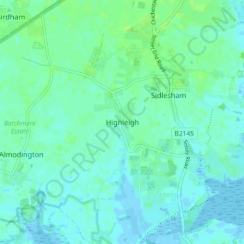Mapa topográfico Highleigh, altitud, relieve