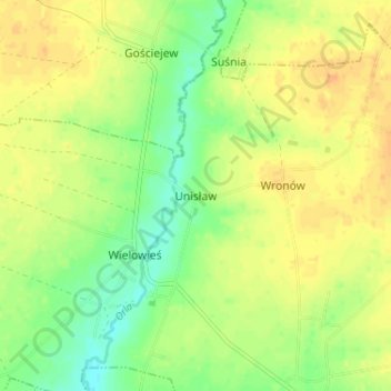 Mapa topográfico Unisław, altitud, relieve