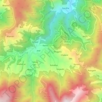 Mapa topográfico Mathyani, altitud, relieve