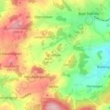 Mapa topográfico Lochau, altitud, relieve