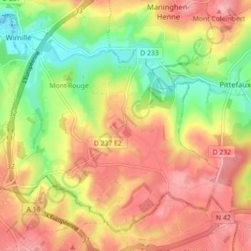 Mapa topográfico Olincthun, altitud, relieve