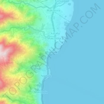 Mapa topográfico Bangwe, altitud, relieve