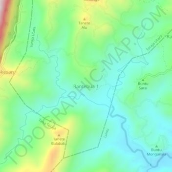 Mapa topográfico Rantebua 1, altitud, relieve