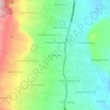 Mapa topográfico Jalaksana, altitud, relieve