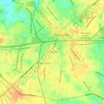Mapa topográfico Fletcherville, altitud, relieve