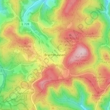 Mapa topográfico Brachthausen, altitud, relieve