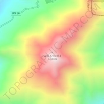 Mapa topográfico Lalla Khedidja, altitud, relieve