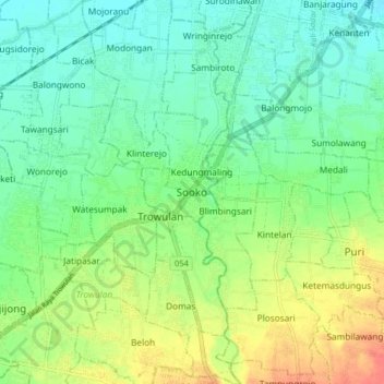 Mapa topográfico Sooko, altitud, relieve
