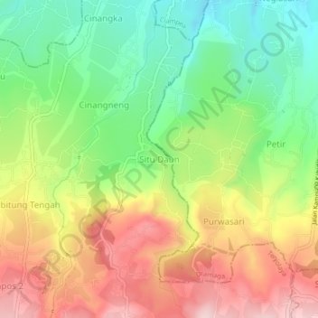 Mapa topográfico Situ Daun, altitud, relieve