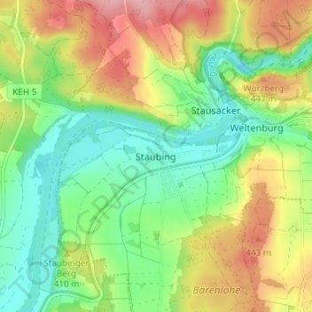 Mapa topográfico Staubing, altitud, relieve