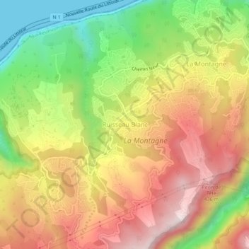 Mapa topográfico Ruisseau Blanc, altitud, relieve