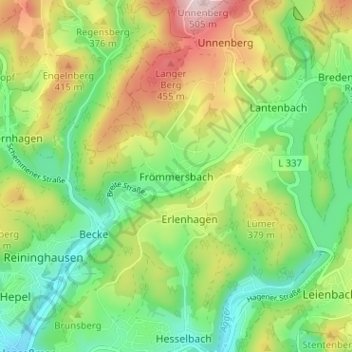 Mapa topográfico Frömmersbach, altitud, relieve