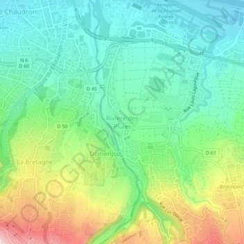 Mapa topográfico Rivière des Pluies, altitud, relieve
