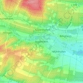Mapa topográfico Ingenheim, altitud, relieve