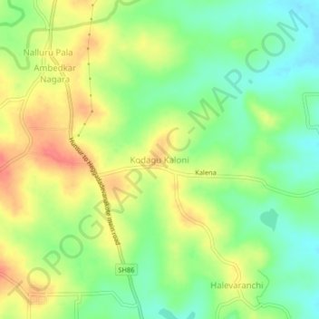Mapa topográfico Kodagu Kaloni, altitud, relieve