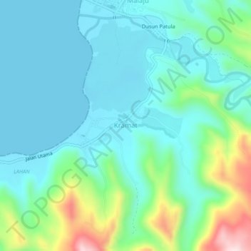 Mapa topográfico Kramat, altitud, relieve