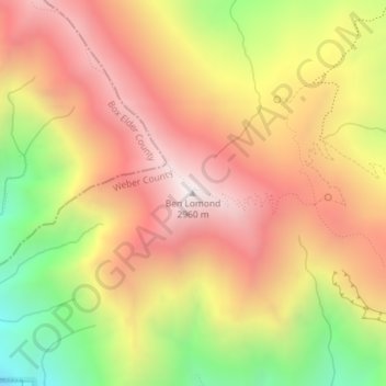 Mapa topográfico Ben Lomond, altitud, relieve