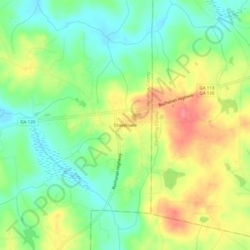 Mapa topográfico Draketown, altitud, relieve