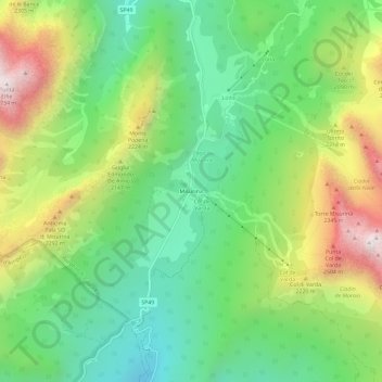 Mapa topográfico Misurina, altitud, relieve
