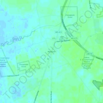 Mapa topográfico Westover, altitud, relieve
