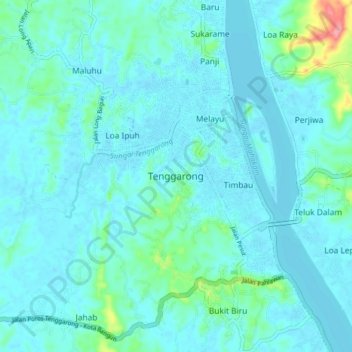 Mapa topográfico Tenggarong, altitud, relieve