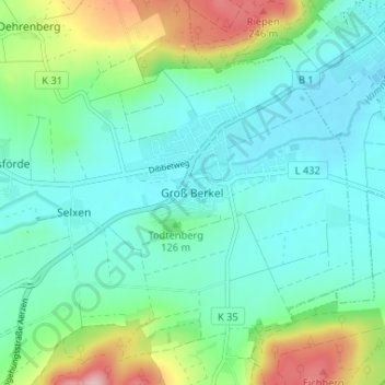 Mapa topográfico Groß Berkel, altitud, relieve