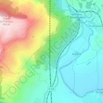 Mapa topográfico Solsides, altitud, relieve