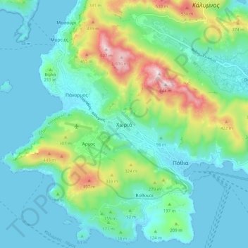 Mapa topográfico Chora, altitud, relieve