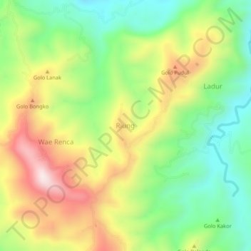 Mapa topográfico Riung, altitud, relieve