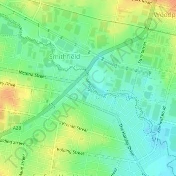 Mapa topográfico Kiola Street Reserve, altitud, relieve