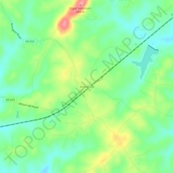 Mapa topográfico Arrington, altitud, relieve