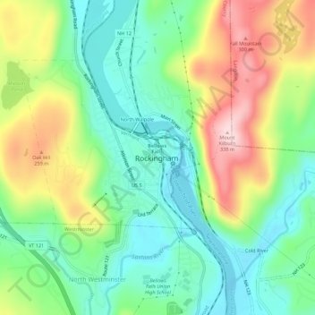 Mapa topográfico Bellows Falls, altitud, relieve
