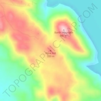 Mapa topográfico Funk Hill, altitud, relieve