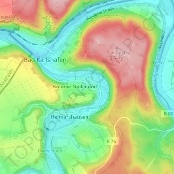 Mapa topográfico Diemelhöhe, altitud, relieve