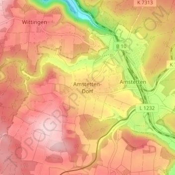 Mapa topográfico Amstetten-Dorf, altitud, relieve