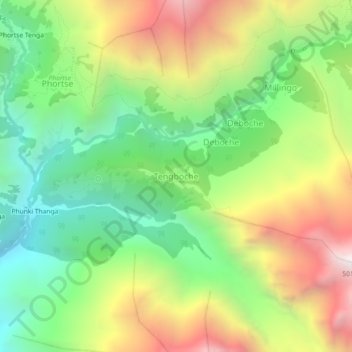 Mapa topográfico Tengboche, altitud, relieve