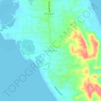 Mapa topográfico Santa Ana, altitud, relieve