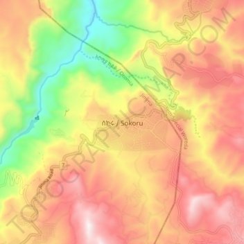 Mapa topográfico Sokoru, altitud, relieve