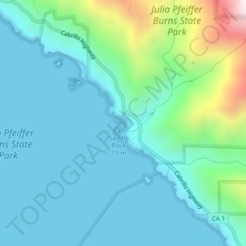 Mapa topográfico McWay Cove, altitud, relieve
