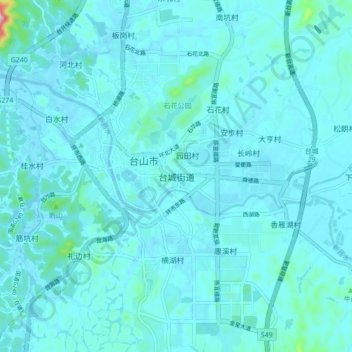 Mapa topográfico Taicheng, altitud, relieve