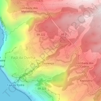 Mapa topográfico São João, altitud, relieve