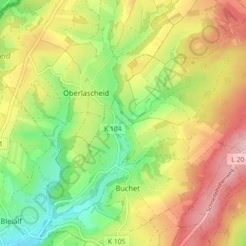 Mapa topográfico Halenfeld, altitud, relieve