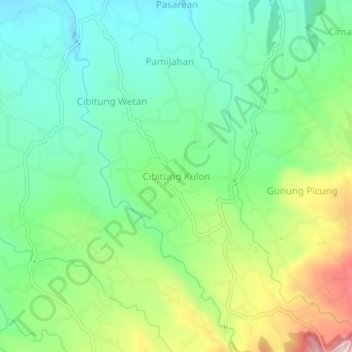 Mapa topográfico Cibitung Kulon, altitud, relieve
