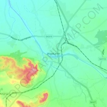 Mapa topográfico Wankaner, altitud, relieve