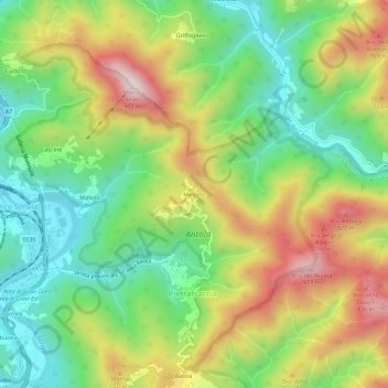 Mapa topográfico Minceto, altitud, relieve
