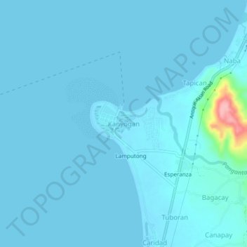 Mapa topográfico Kanyogan, altitud, relieve