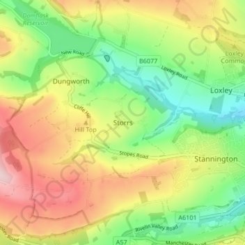 Mapa topográfico Storrs, altitud, relieve