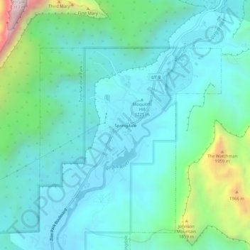 Mapa topográfico Springdale, altitud, relieve