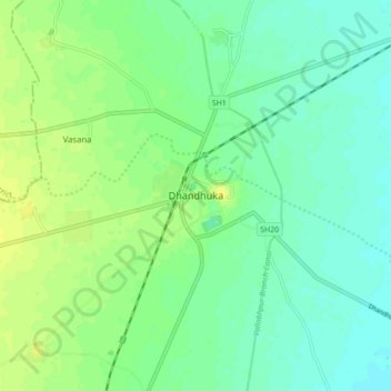 Mapa topográfico Dhandhuka, altitud, relieve