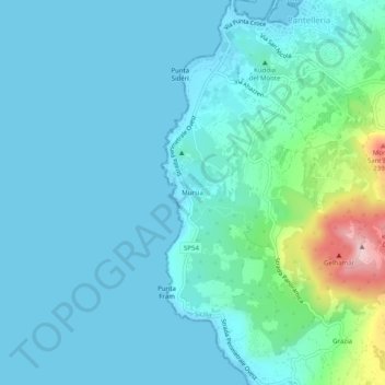 Mapa topográfico Mursía, altitud, relieve